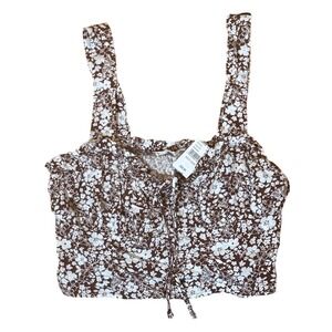 LA Hearts Brown Floral Smocked Crop Top Tank Tie Front Romantic Medium